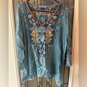 Johnny Was Maya V-Neck Embroidered Blouse- Size XL (Please read description)